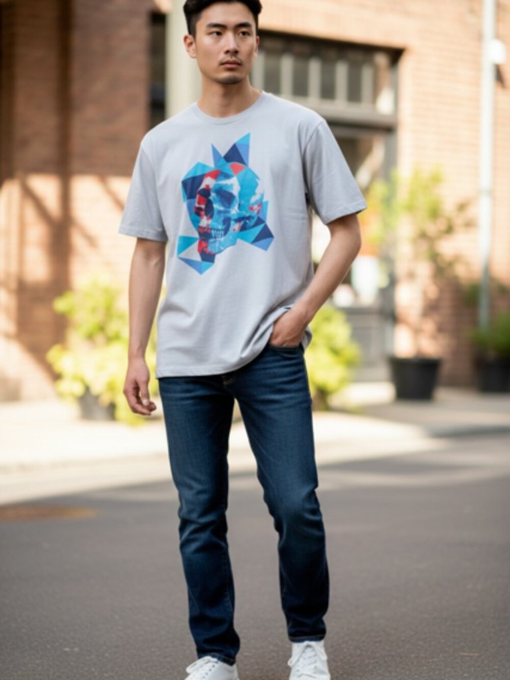 NWT Robert Graham Geometric Skull Graphic Tee Men's Medium MSRP $98
